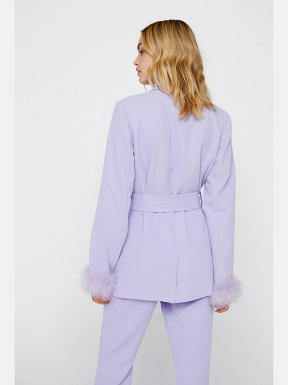 Nasty Gal Lilac Feather Cuff Belted Blazer - Picture 2 of 7